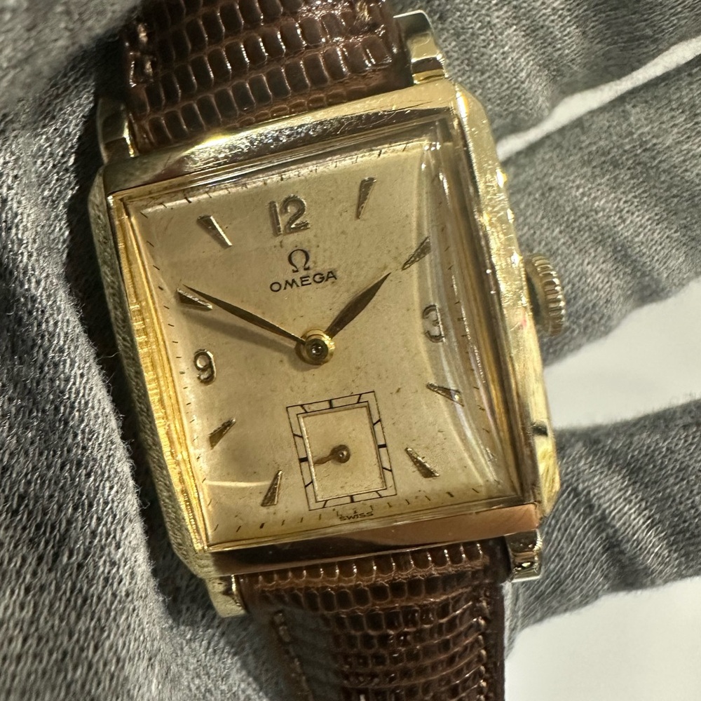 Vintage & Rare Omega Tank On Genuine Lizard Band 25.5mm